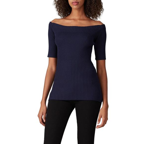 Jason Wu Sz small s Navy Blue Knit Off The Shoulder Bow Tie Back Sweater Top - Picture 2 of 6
